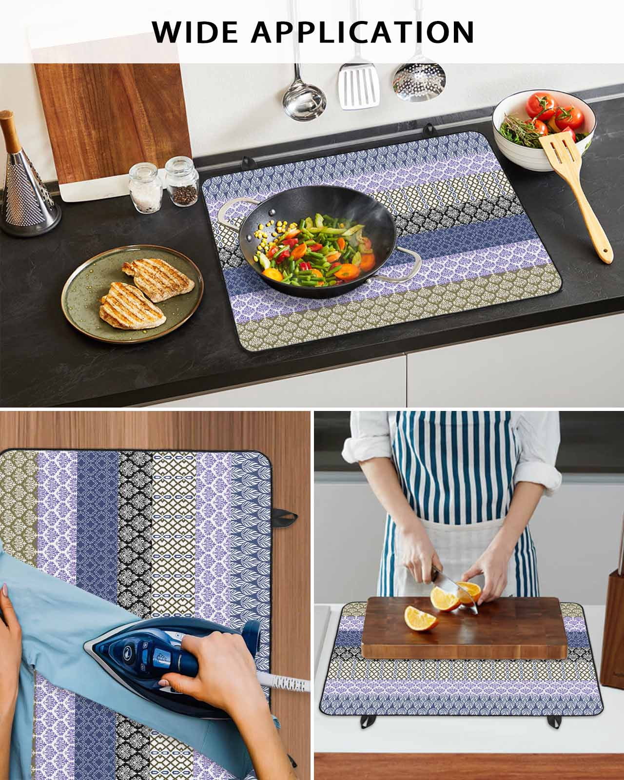 nqOlkjepod Large Induction Cooktop Protector Mat 24"x21", Boho Purple Stove Top Covers for Electric Stove, Navy Geometric Stripes Tribal Black Bohemia Stove Burner Cover Mats, Glass Top Stove Cover