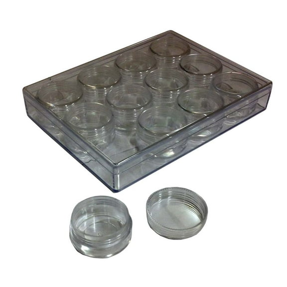 BIN BUDDY 12 Piece Clear Plastic Round Box Set | Screw-On Lids | 1.25" (3.2 cm) Diameter Jars | Efficient Storage & Display