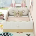 thumbnail image 4 of Euroco Upholstered Twin Size Platform Bed, Cartoon Floor Bed with Pillows and Storage Bags, Beige, 4 of 13
