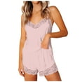 thumbnail image 2 of gakvbuo Camisole Shorts Pajamas Set For Womens 2-Piece Sleepwear Suit Women's Casual Satin Lace Stitching Housewear Sexy Suspender Vest Suit Pajamas, 2 of 4