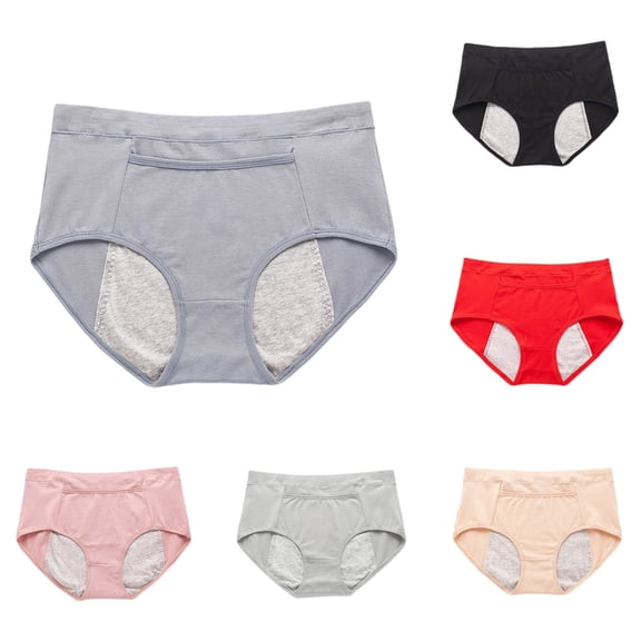 High Waisted Period Panties with Pocket for Women, Leak-Proof Menstrual Underwear, Plus Size Breathable Protective Briefs, 1-Pack