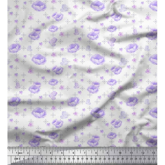 Soimoi Crepe Silk Fabric Floral & Butterfly Night Wear Print Fabric by The Yard 42 Inch Wide