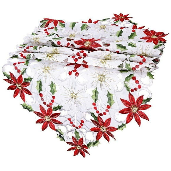 Christmas Table Settings for Dining Table Christmas Embroidered Table Runner Poinsettia Holly Leaf Table Linens Decoration Dining Table Christmas Decorations