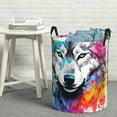 thumbnail image 6 of Gukieu Cool Colorful Wolf Print Round Dirty Clothes Bag, Waterproof Standing Home Bathroom Storage Basket Car Trunk Storage Bag-Medium, 6 of 6