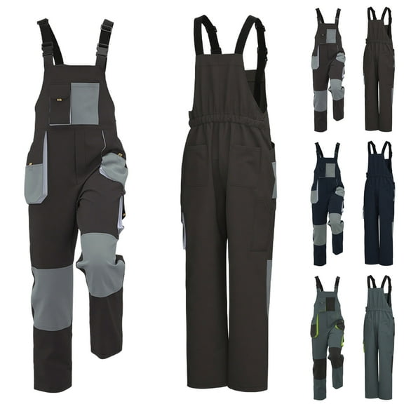 RYDCOT Men's Sleeveless Coveralls Wear-Resistant Multi Pocket Workwear Fashionable Color Blocked Work Coveralls Green XL(XL)