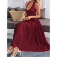 thumbnail image 6 of Women'S Casual Midi Dress V Neck Sundress Elegant Flowy A Line Beach Long Dress Wine Red S, 6 of 8