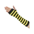 thumbnail image 2 of INSPIRE CHIC Women's Fingerless Gloves Printed Elbow Length Knitted Arm Warmers Yellow Black Wide Stripes, 2 of 6