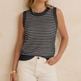 thumbnail image 7 of Women's Striped Knit Sweater Vest Crew Neck Sleeveless Side Split Loose Fit Casual Layering Spring Fall Office Daily Tops 2026, M, 7 of 7
