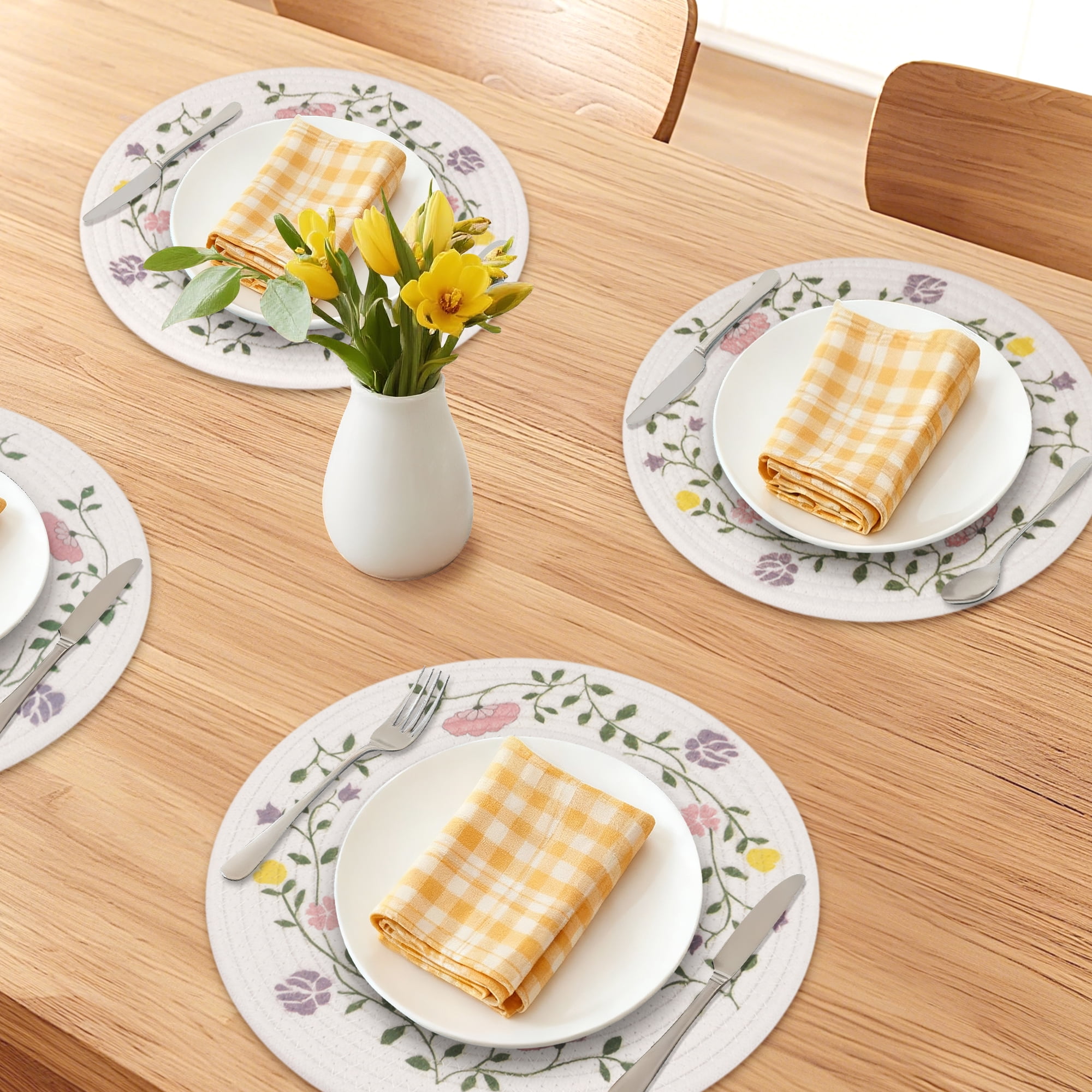 Unique Bargains Round Placemats 6pcs Woven Placemats White 11.8"x11.8"