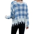 thumbnail image 5 of Xuanfei Women Plaid Deep V Neck Long Sleeve Fringed Ripped Crop Sweater, 5 of 7