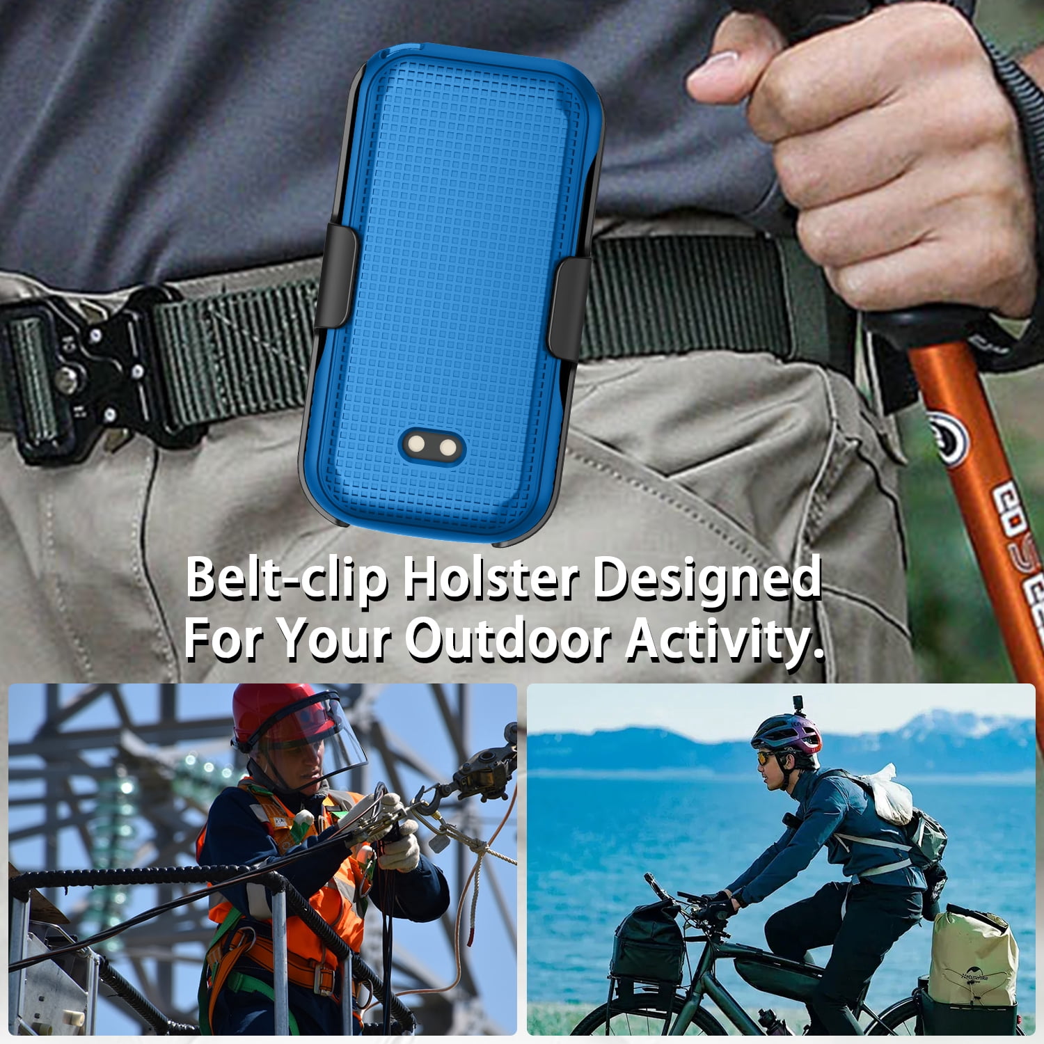 Nakedcellphone Case and Belt Clip Combo for Sonim XP3plus 5G Flip Phone (XP3 Plus X320, 2025), Textured Hard Cover and Holster/Holder - Cobalt Blue
