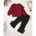 thumbnail image 2 of Yaoqi 4T Toddler Girl Outfit Set 5T Child Girls Clothes Long Sleeves Bowknot Sweatshirt Top Flared Pants 2pcs Clothing Red, 2 of 7