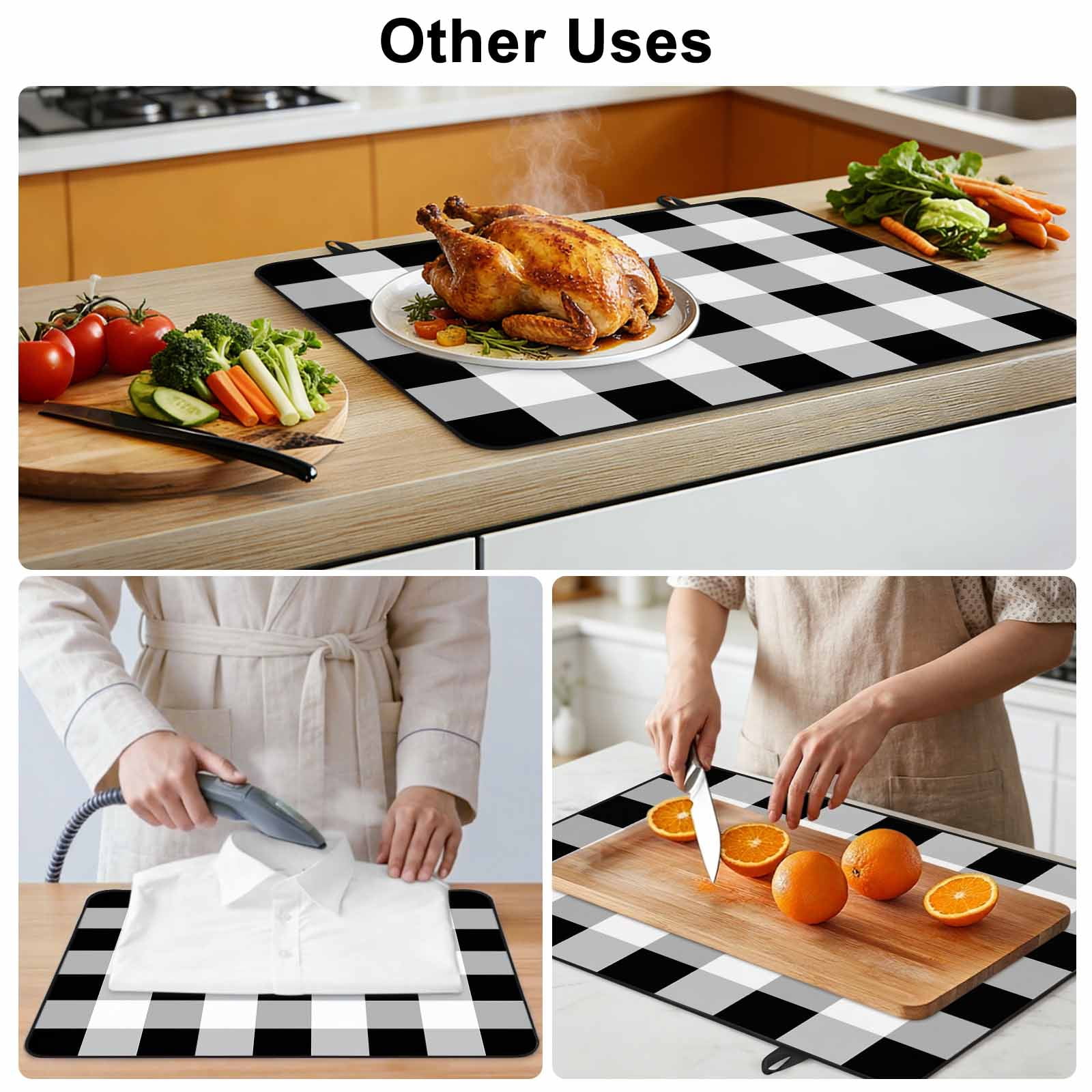 Black White Plaid Stove Top Cover for Electric Stove, Heat-proof & Non Slip Glass Top Stove Cover Protector, Spring Farmhouse Buffalo Checkered Kitchen Flat Cooktop Rubber Mat 31x24 Inches