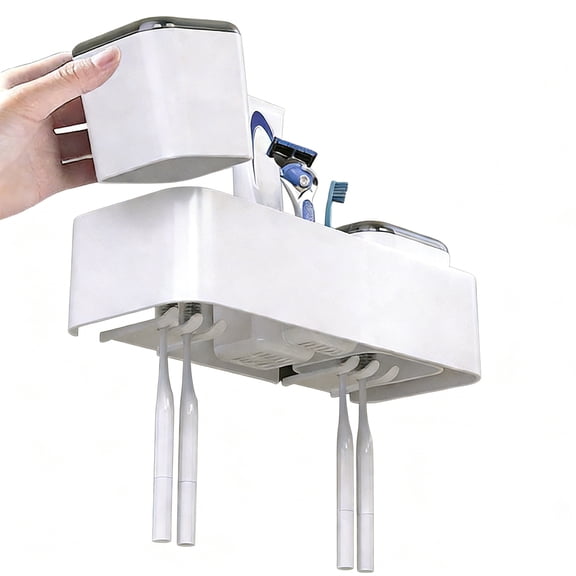 BTideas Toothbrush Holders for Bathrooms,2 Cups Toothbrush Holder Wall Mounted with Brush Sink,White