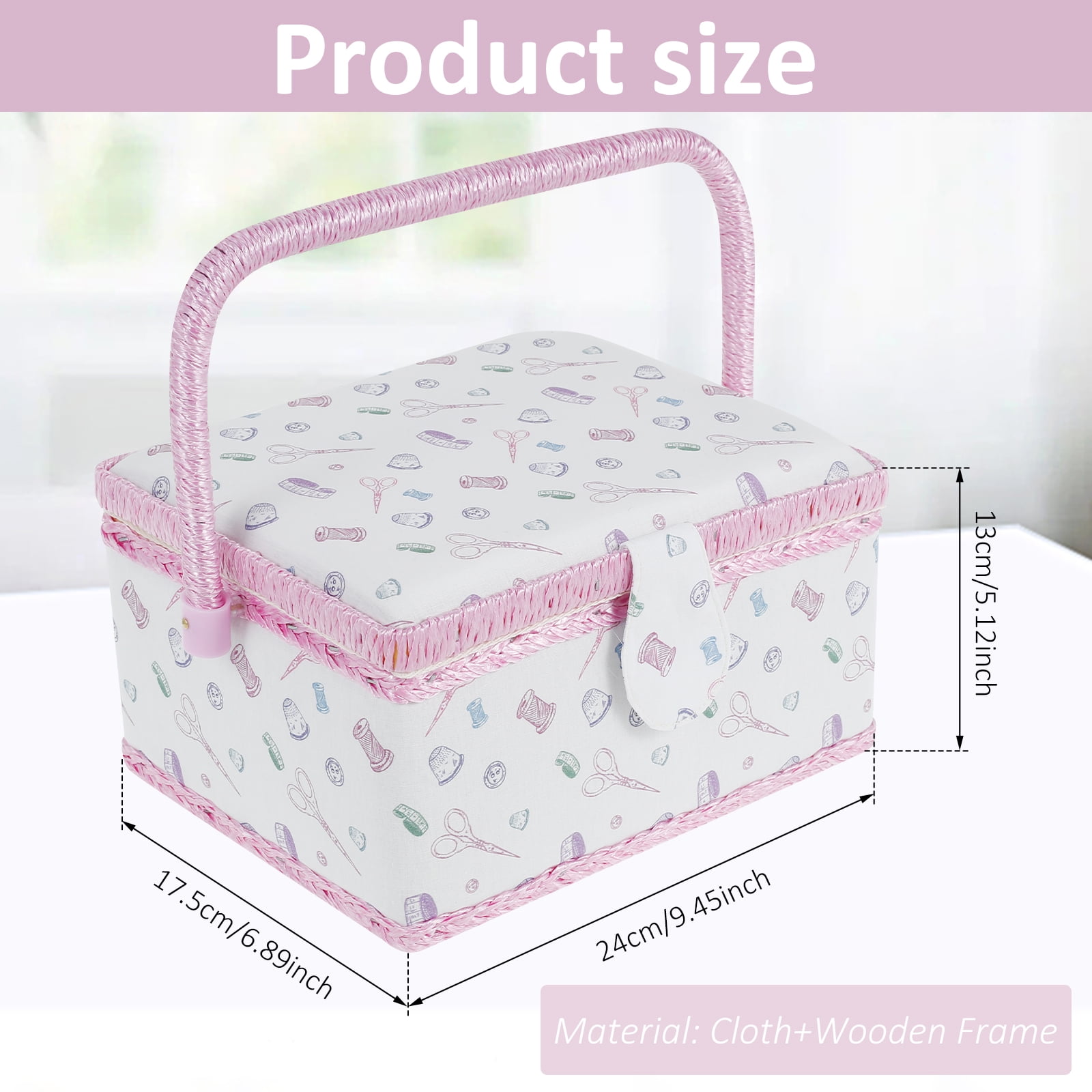 Hvxrjkn Sewing Basket with Removable Tray & Interior Pocket – Portable, Practical & Stylish Organizer for Needles, Thread & Tape Measure
