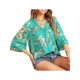 thumbnail image 5 of SAYOO Tops casuales para mujer, estampado floral, manga 3/4, cuello en V, ahuecado, patchwork, tops sueltos SAYOO casual, 5 of 7
