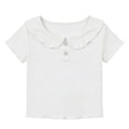 thumbnail image 3 of KyCheLot Girls' Summer T-Shirts Button Round Lapel Neck Solid Color Short Sleeve Tops Trendy Comfortable T-Shirts, 3 of 7