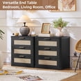 thumbnail image 3 of Leyaoyao 23" Rattan 3-Drawer Nightstand, Black Boho Bedside Table with Storage, End Table Dresser for Bedroom, Living Room, Hallway, Closet, 3 of 7