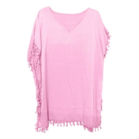 Yanyanz One Piece Swimsuit Women  Kaftan Bikini Beach Tops Swimwear Women s Trim Loose Up Cover Chiffon Tassels Plus Size Swimwear  Bestselling Swimsuit Pink One Size
