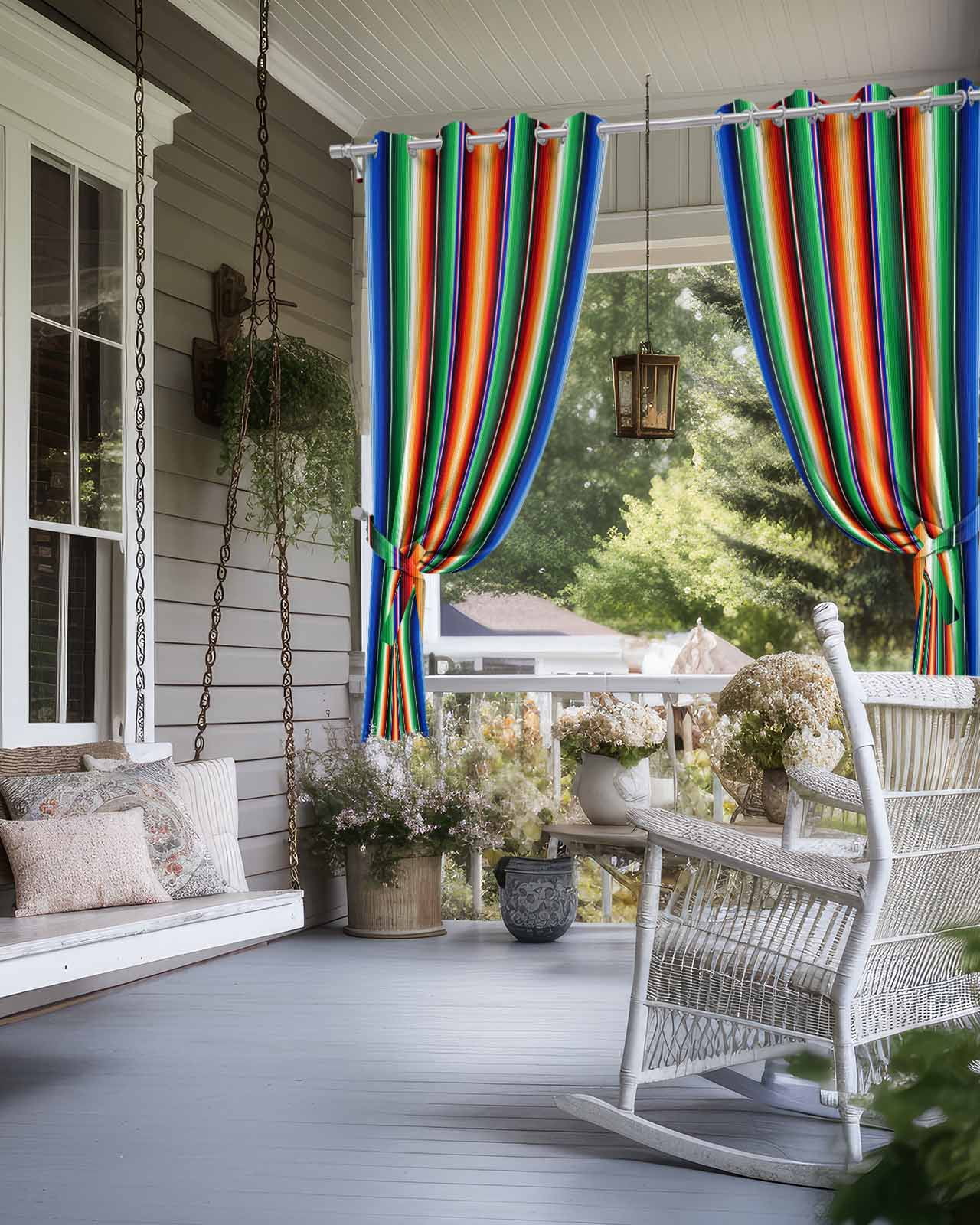 Colorful Striped Outdoor Curtains for Patio, Boho Abstract Vertical Stripe Lines Privacy Drapes Grommet Waterproof Outside Curtains for Porch/Cabana/Balcony 54"x 108", 2 Panel