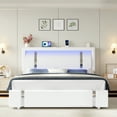 thumbnail image 3 of Homfa Queen Bed Frame with LED Headboard & Charge Station & 2 Storage Drawers, PU Leather Upholstery Adjustable Platform Bed Frame, White, 3 of 7