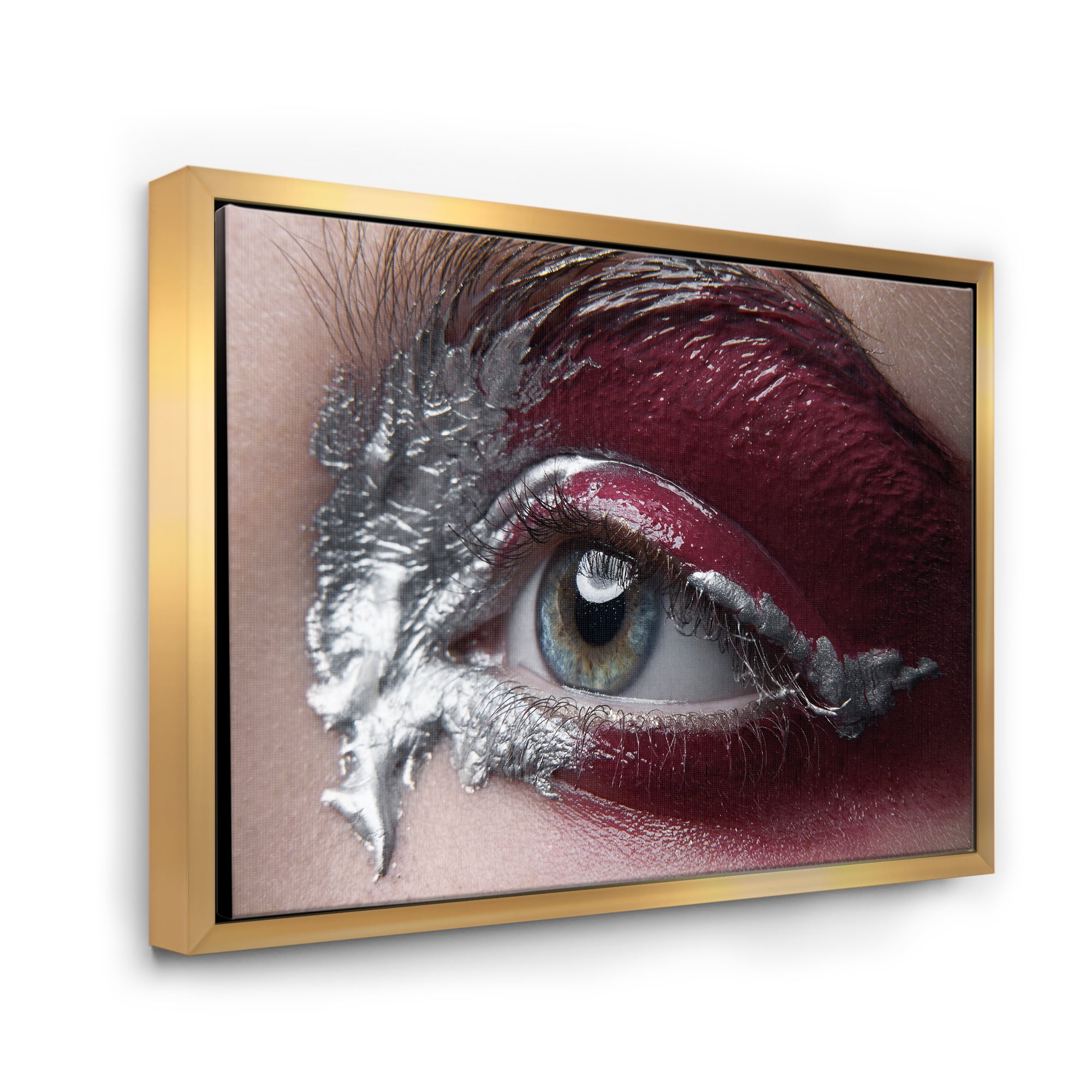 Close Up of A Woman Eye With Red Makeup On 32 in x 16 in Framed Photography Canvas Art Print, by Designart