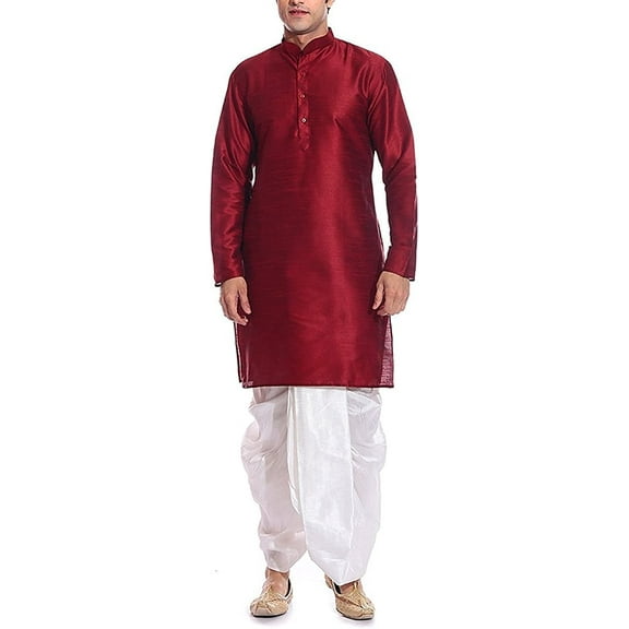 Royal Kurta Mens Cotton Silk Dhoti Kurta Set (38, Maroon-White)