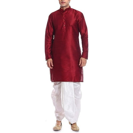 

Royal Kurta Mens Cotton Silk Dhoti Kurta Set (38 Maroon-White)