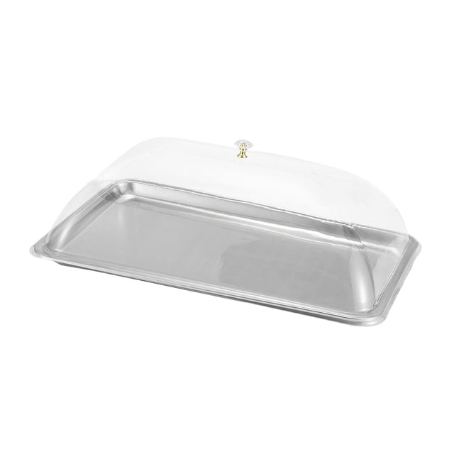 Bandeja de acero inoxidable con tapa transparente, soporte para tartas, resistente al polvo, bandeja de comida cubierta para festivales, cocinas y 50x35x2cm
