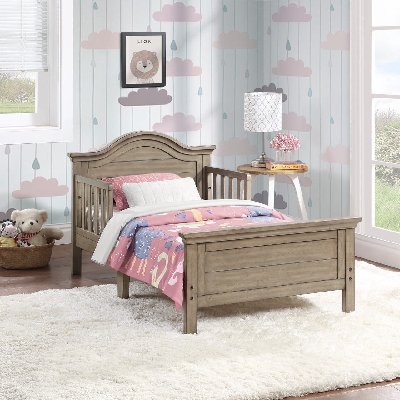 Ti Amo Catania Kids Wood Toddler Bed with Safety Rails Vintage