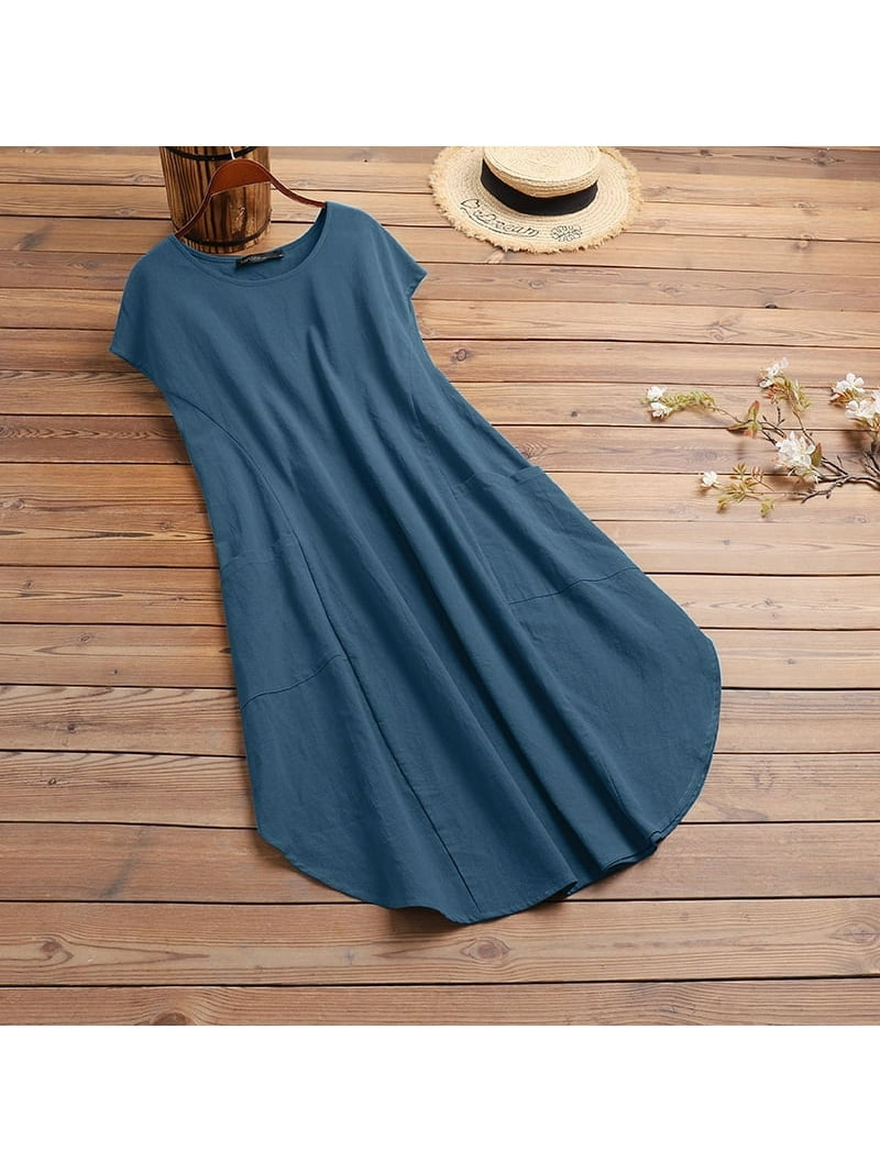 zanzea women o neck short sleeve dress ZANZEA Women Casual O-neck Short Sleeve Cotton Summer Dress Buy cheaply on  Joom