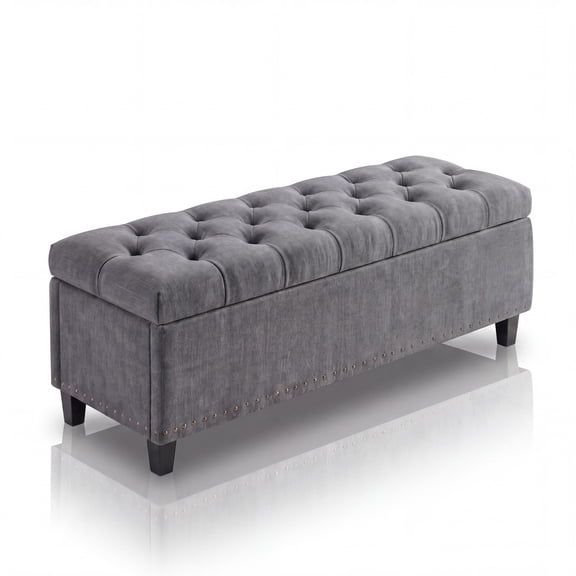 Garvee Storage Ottoman Bench End of Bed Storage Bench with Gallon Hidden Storage Gray