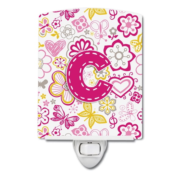 Carolines Treasures CJ2005-CCNL Letter C Flowers and Butterflies Pink Ceramic Night Light, 6x4x3", multicolor
