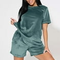 thumbnail image 2 of Bjutir Short Sets For Women Outfit Ladies Autumn Winter Loose Plus Size Pajamas Gold Velvet Round Neck Solid Color Warm Short Sleeve Topsd Shorts Home Clothes Blue 4Xl, 2 of 7