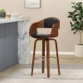 thumbnail image 3 of GDF Studio Soledad Mid Century Modern Faux Leather Upholstered 30.5 Inch Swivel Barstool, Midnight Black and Walnut, 3 of 9