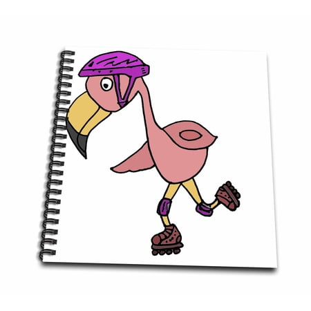 3dRose Cool Funny Pink Flamingo Bird is Rollerblading - Drawing Book, 8 by 8-inch
