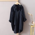 thumbnail image 4 of Pompotops Women's Linen Shirt Roll-Up Sleeve Tops Button Irregular Tunic Pockets Blouse Clearance, 4 of 4