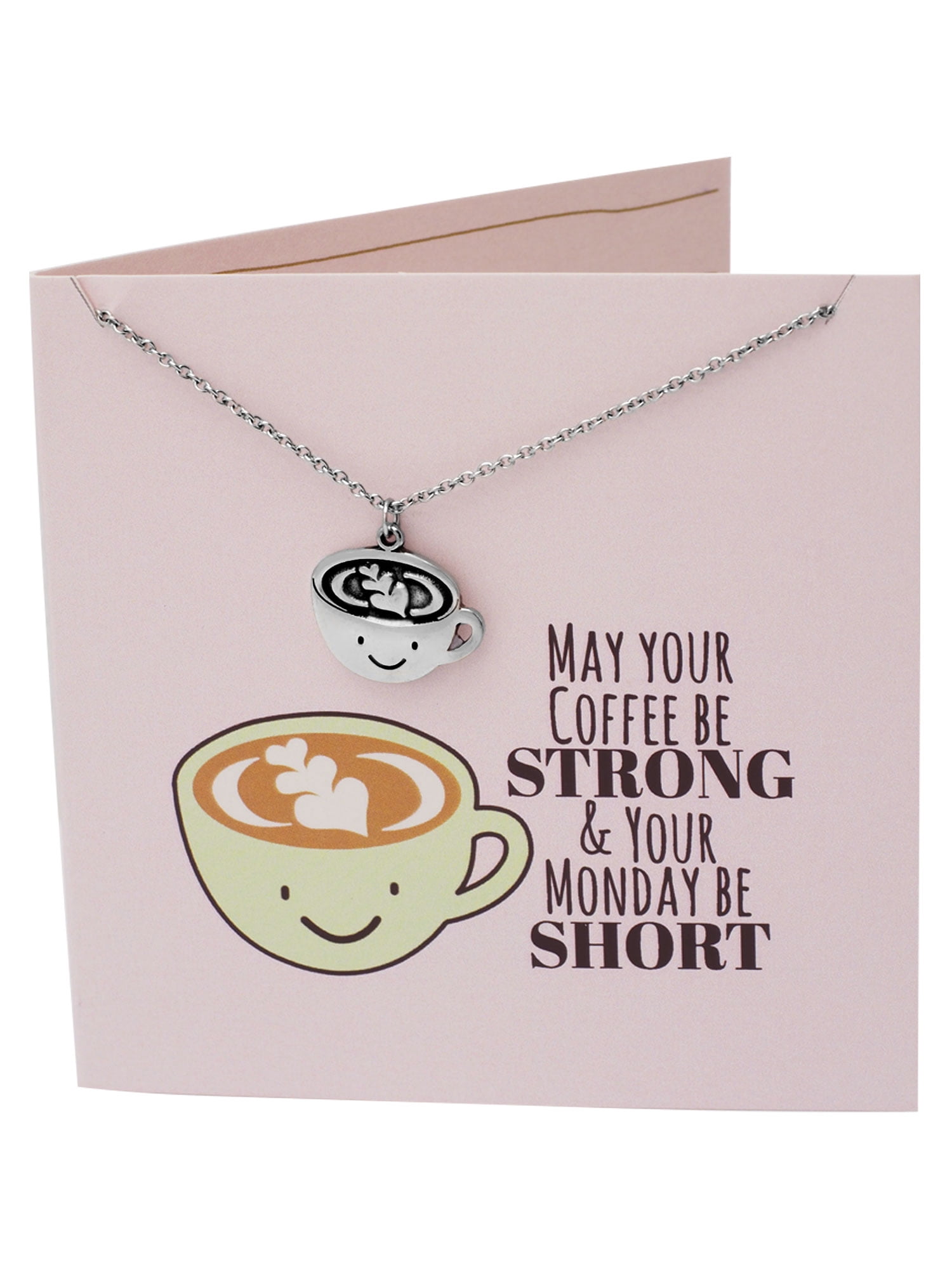 Quan Jewelry Coffee Gifts Necklace for Coffee Lovers and Enthusiasts, Mornings Funny Coffee Mug Perfect Christmas or Birthday Gift, Caffeine Humor, Pun Greeting Cards