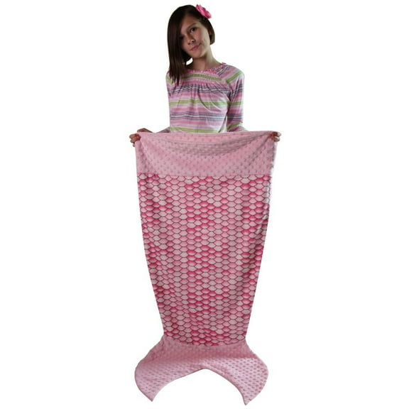Snuggle Stuffs Girls Pink Scales Minky Dot Velboa Mermaid Tail Blanket (Medium - 47", Pink)