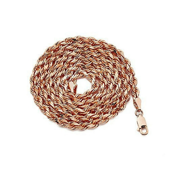 LOVEBLING 10K Rose Gold 4mm Solid Diamond Cut Rope Chain Necklace (22)