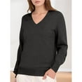 thumbnail image 4 of Suéter de Larga con Cuello en V para Mujer, Estilo Casual Clásico de Otoño, Suave y Holgado, Básico, Tipo Jersey Flor Negra Gris XXL, 4 of 10