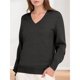 thumbnail image 4 of Suéter de Larga con Cuello en V para Mujer, Estilo Casual Clásico de Otoño, Suave y Holgado, Básico, Tipo Jersey Flor Negra Gris M, 4 of 10