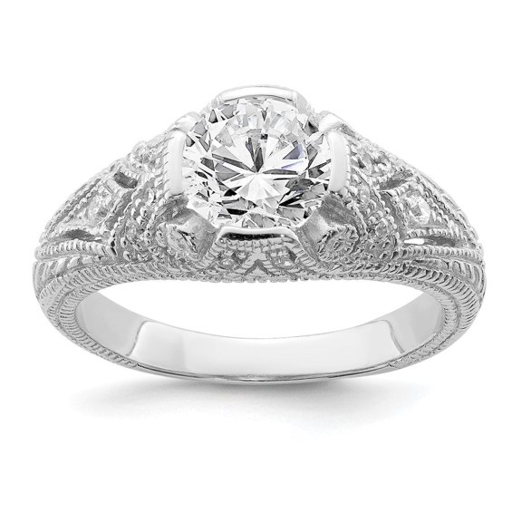 Auriga Fine Jewelry 925 Sterling Silver White Cubic Zirconia Antique Look Ring Size 7 for Women