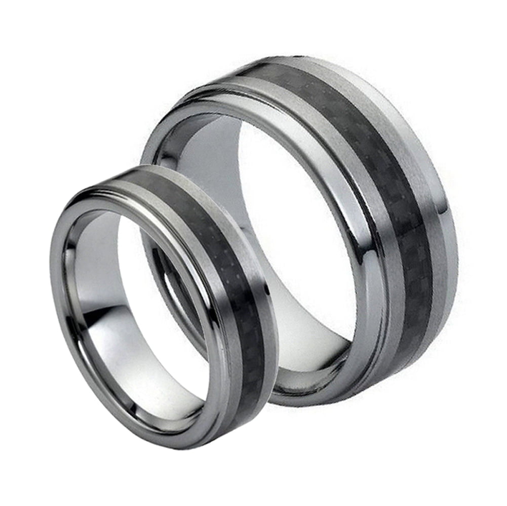 His & Her's 8MM/6MM Tungsten Carbide Classic Domed Gold Plated High Polish Wedding Band Ring Set