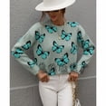 thumbnail image 2 of Suéter de mujer de punto holgado de talla grande con cuello redondo y estampado de mariposas de estilo europeo y americano para invierno, 2 of 6