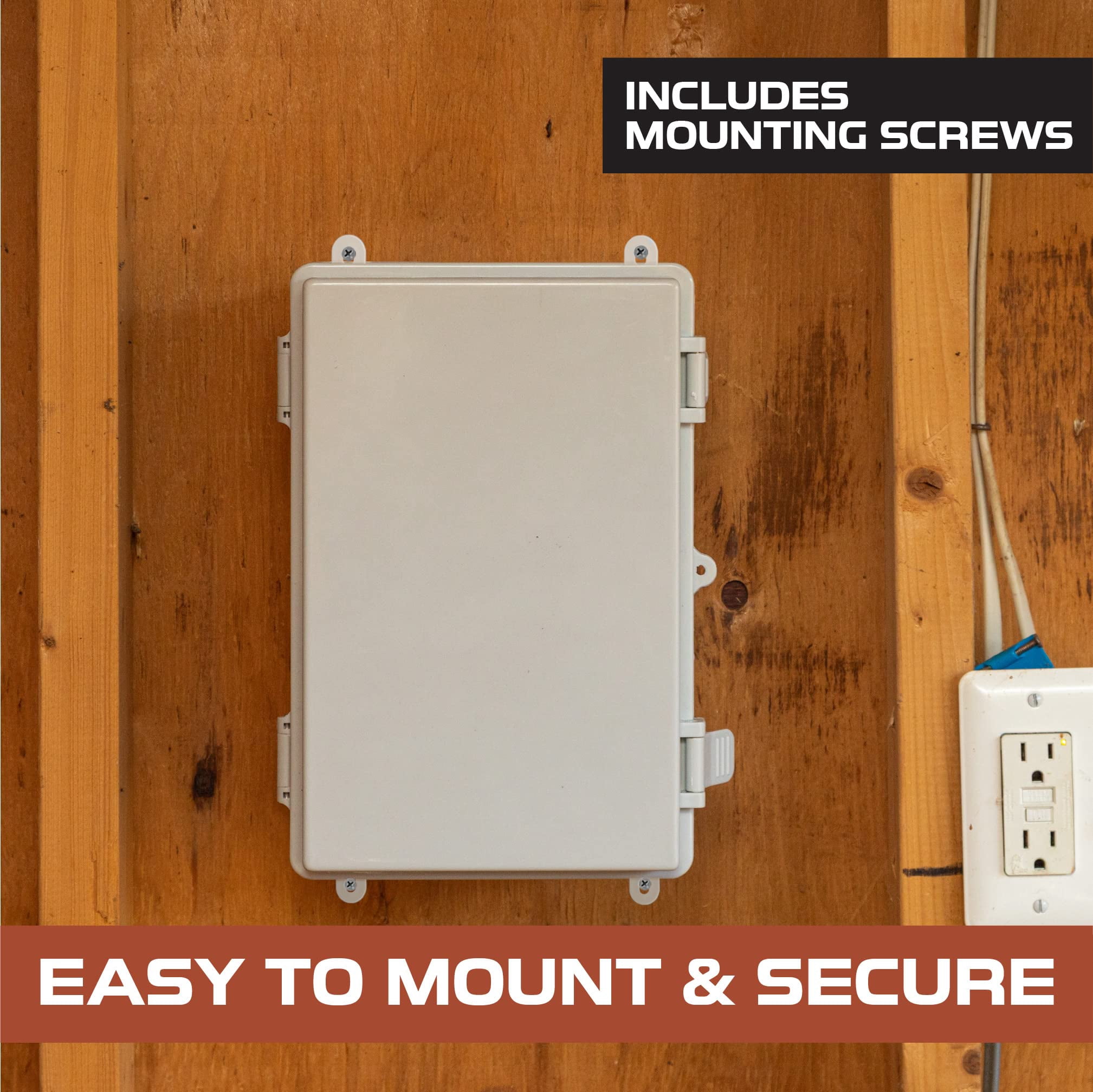 Iron Forge Cable Waterproof Junction Box - Outdoor Electrical Enclosure - Plastic Project Boxes with Mounting Plate, Wall Brackets, Weatherproof Hinged White Panel Cover - IP65-11x7 Inch