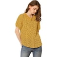 thumbnail image 3 of INSPIRE CHIC Blusa con cuello plisado y mangas abullonadas florales para mujer Mostaza XL, 3 of 6