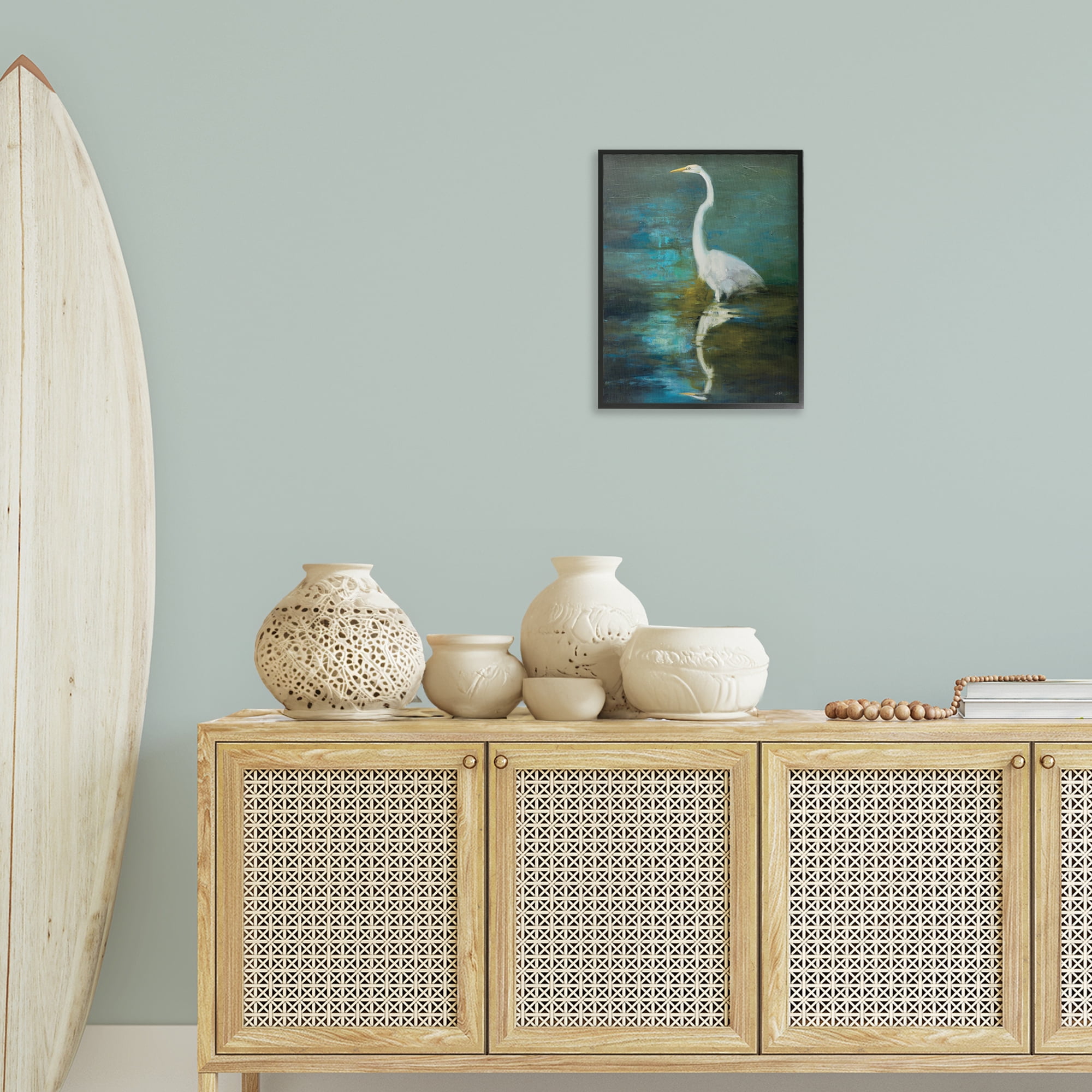 Stupell Industries Nautical Bird Lake Reflection Animals & Insects Painting Black Framed Art Print Wall Art, 16 x 20