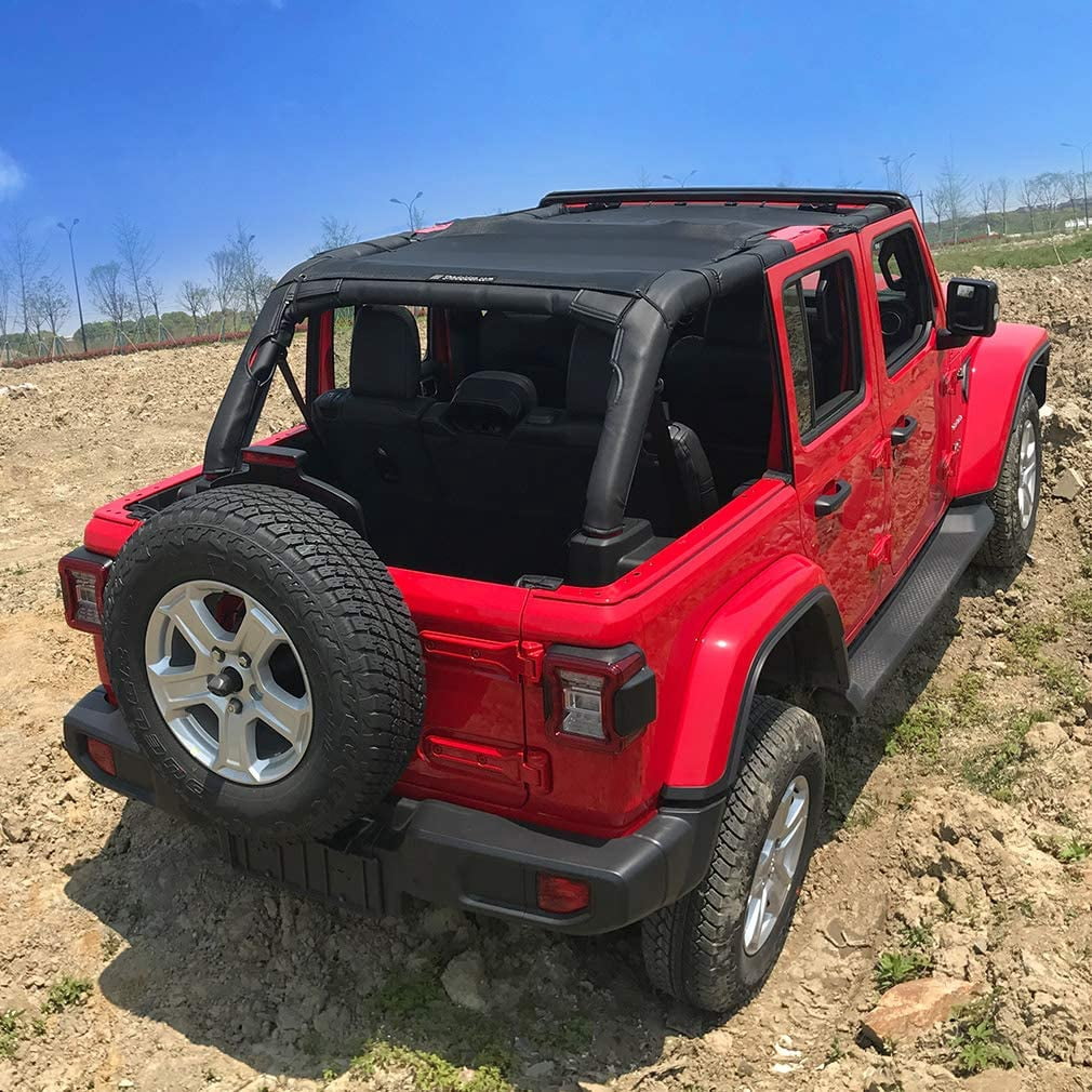 Shadeidea Jeep Wrangler Sunshade JL Unlimited (2018-Current) 4 Door Front and Rear-Black Mesh Screen Sunshade JLU Top Cover UV Blocker with Grab Bag-One time Install 10 Years Warranty