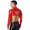 thumbnail image 4 of Top corto de charol para hombre, Top corto con cremallera frontal y manga en el brazo, Top ajustado de manga larga, ropa para discoteca, disfraz de fiesta Rave de carnaval, 4 of 5